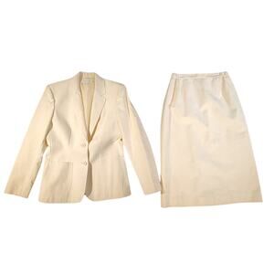 Vtg Adolph Schuma For Lili Ann Blazer & Ultrasuede Skirt Set Ivory Womens 4-6